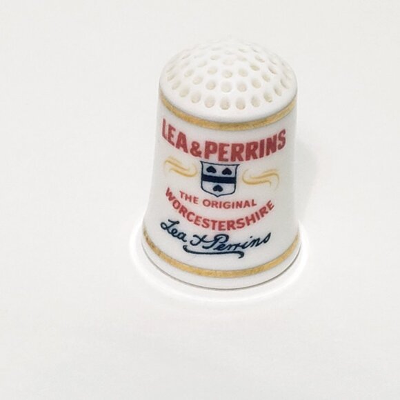 Lea & Perrins Sauce Worcstishire Advertising Thimble 1" Porcelain 1980s - Picture 3 of 6